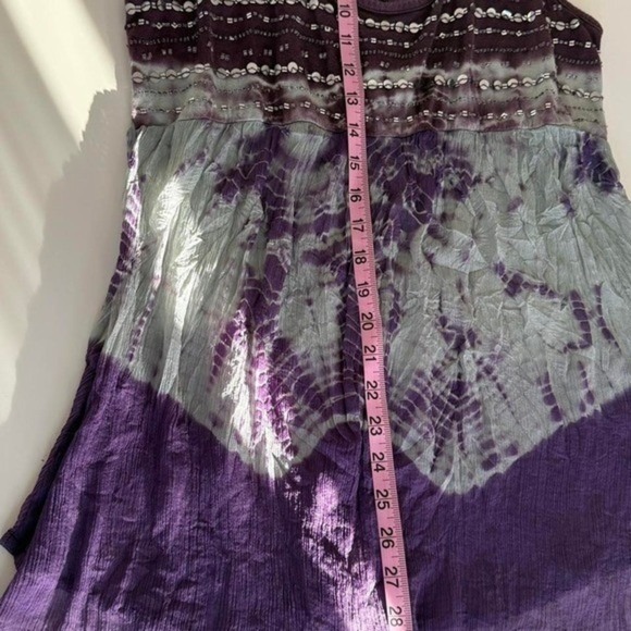 Boho Purple Beaded Sequin Flowy Tie Dye Top XL - Picture 9 of 9